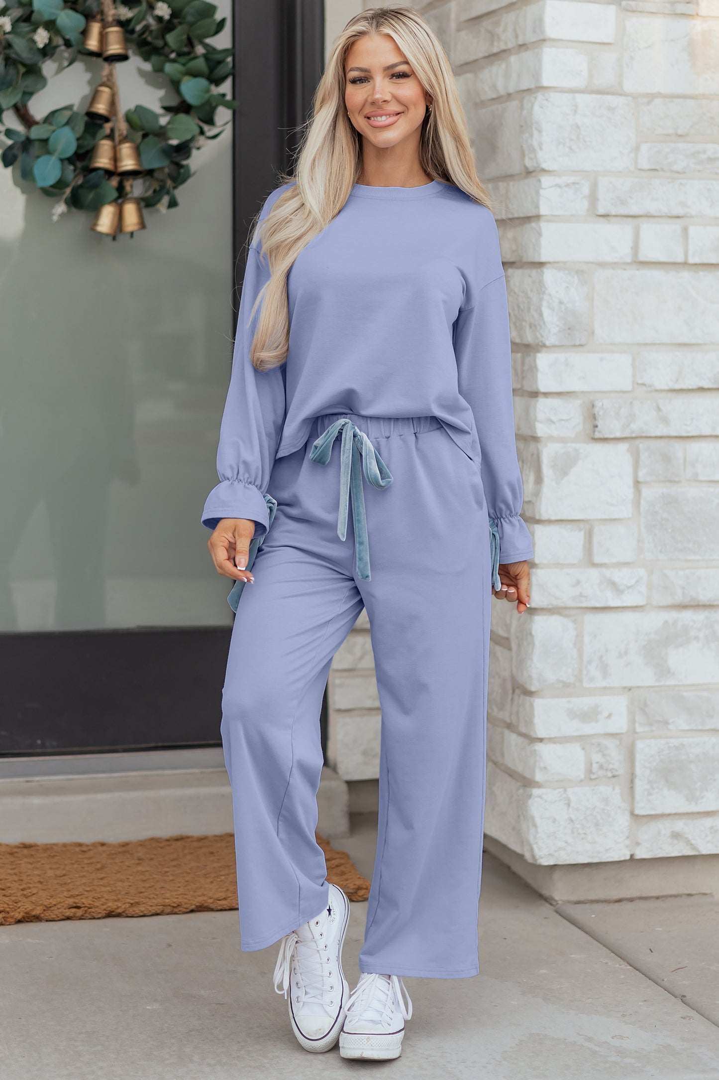 Beau Drawstring Velvet Bow Lounge Set