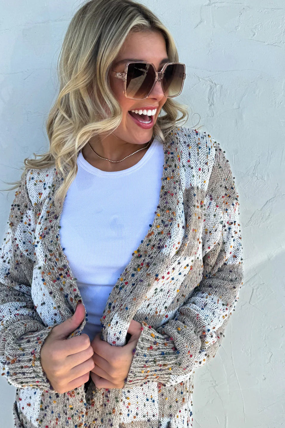 Aisha Confetti Checkered Cardigan with Pockets
