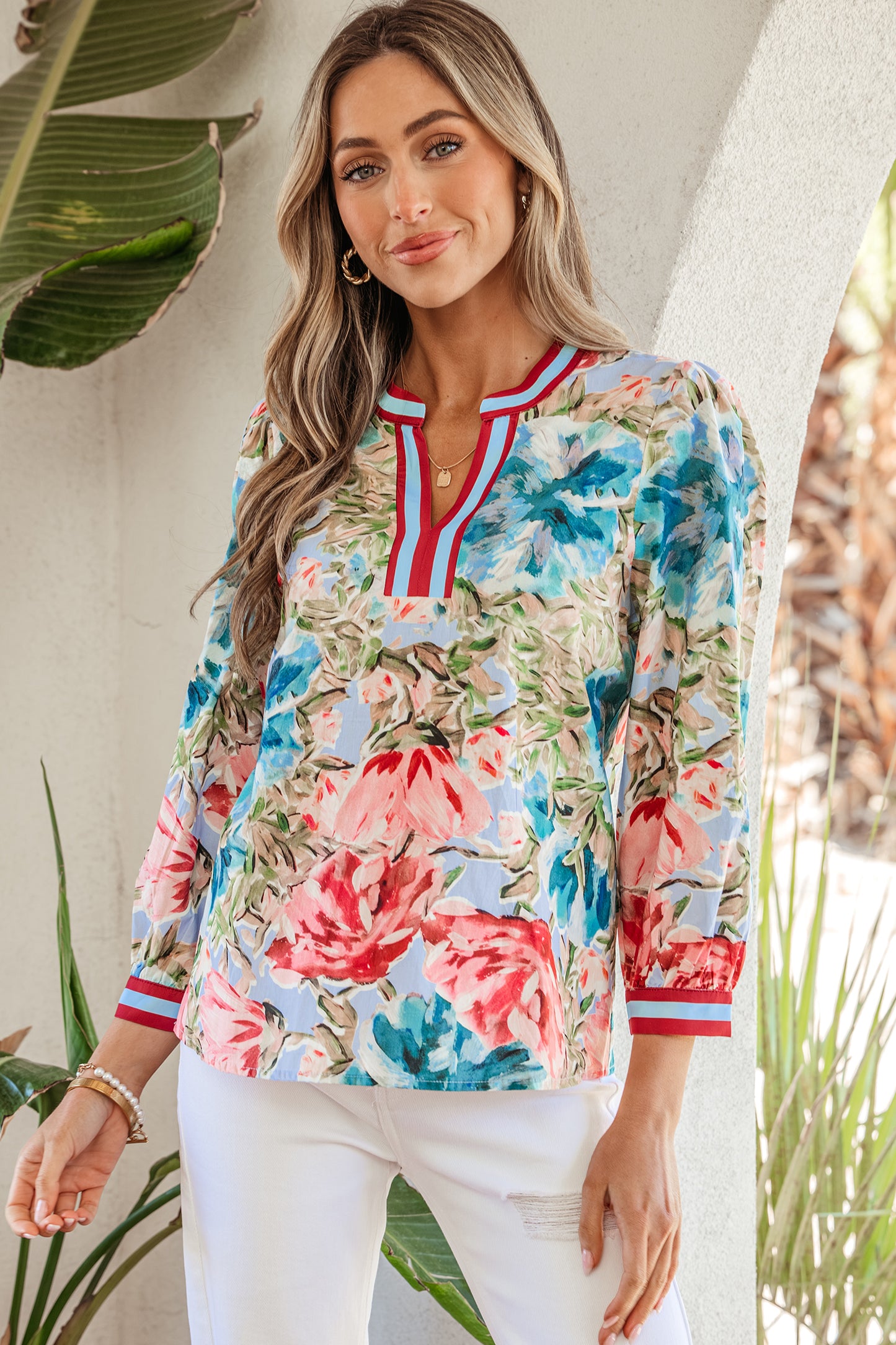 Nazeera Cuffed Bracelet Sleeve Floral Blouse
