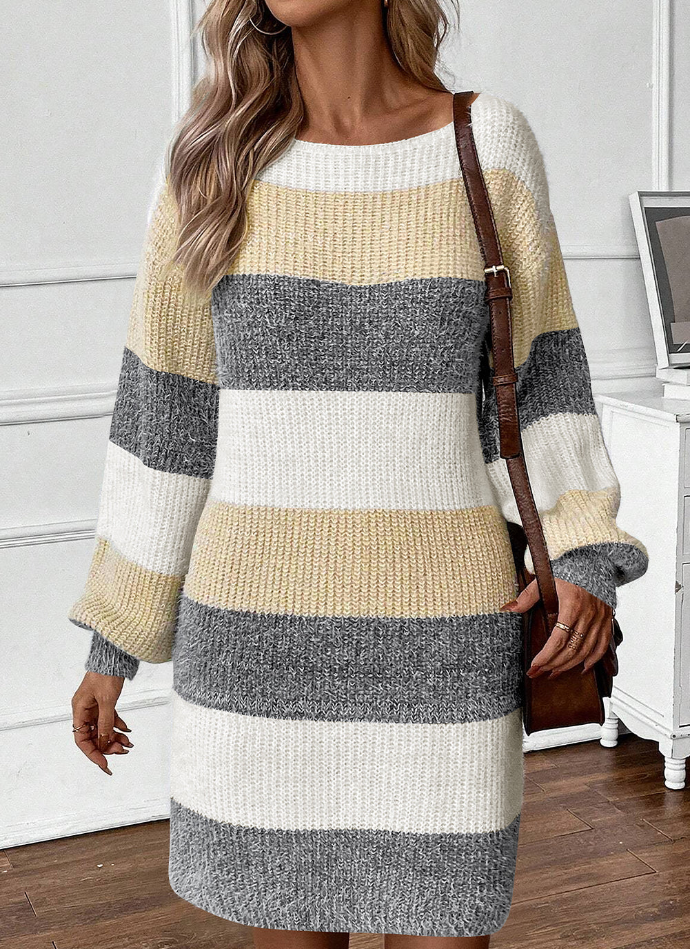 Zurina Colorblock Bubble Sleeve Sweater Dress