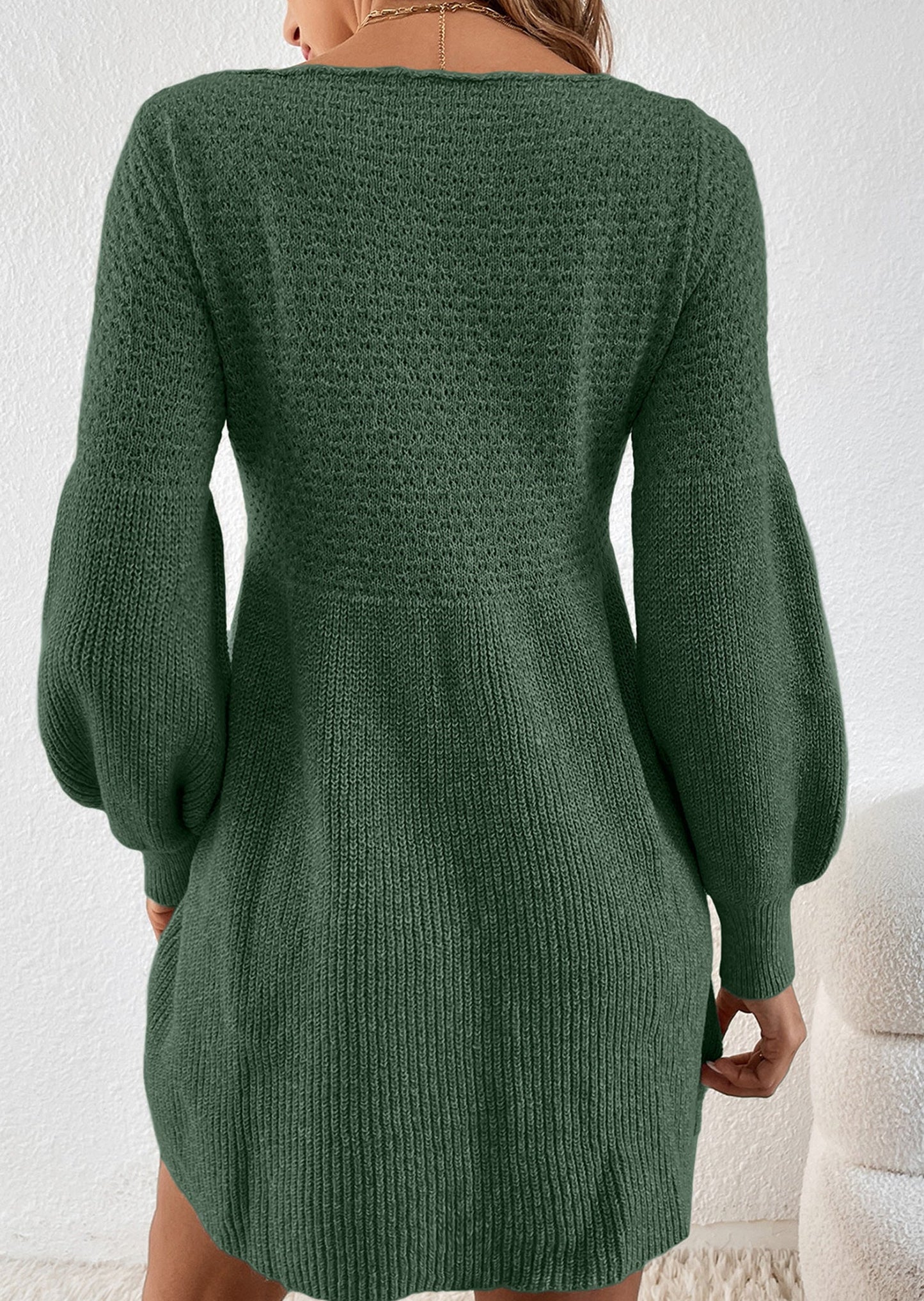 Zaina Lantern Sleeve Empire Waist Short Sweater Dress