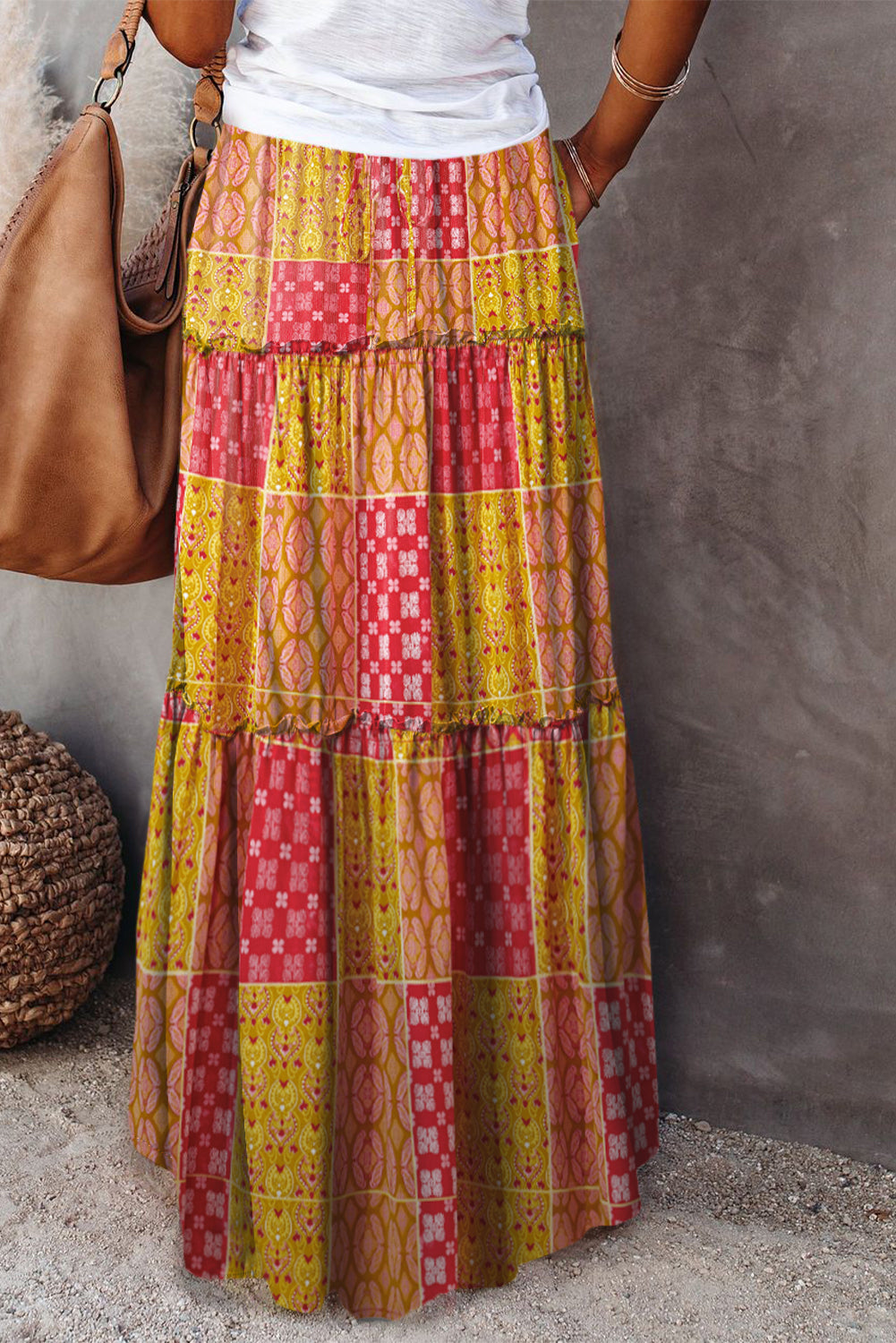Zahra Tiered Paisley Print Pocketed Maxi Skirt