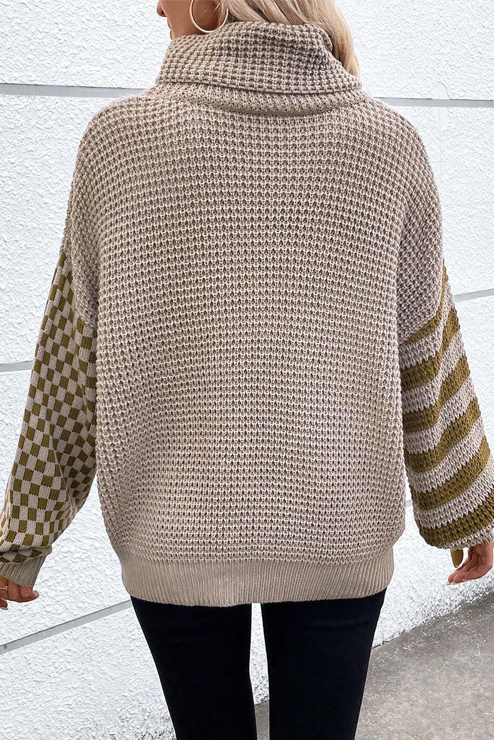 Naylah Striped Patchwork Knit Turtleneck