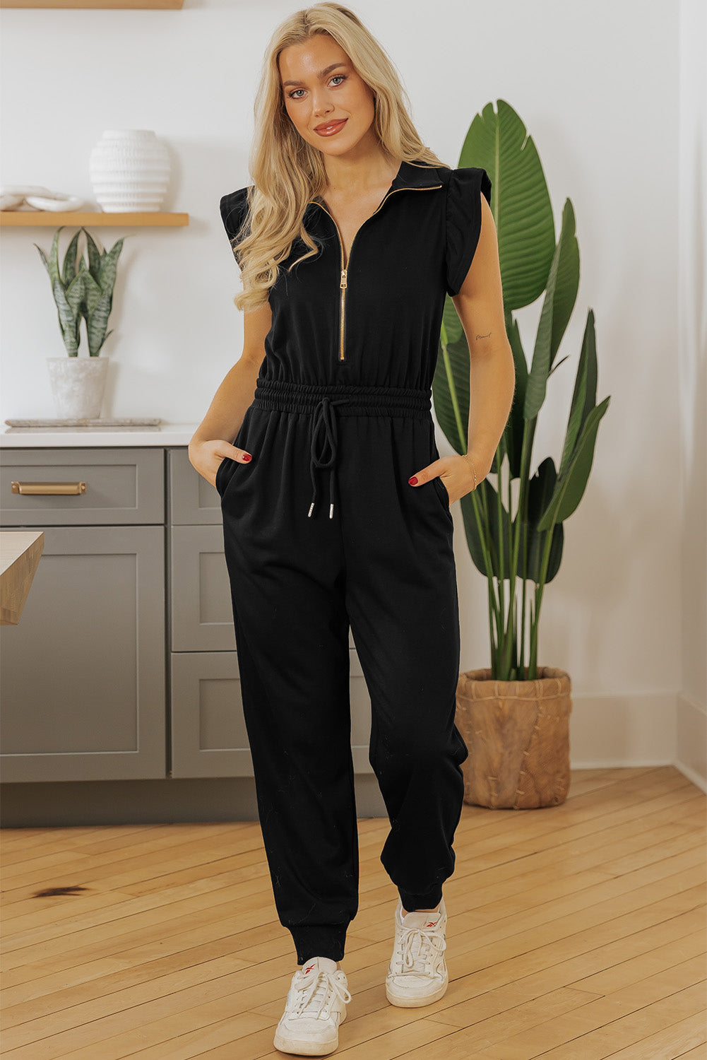 Fowzia Drawstring Elastic Waistband Jumpsuit