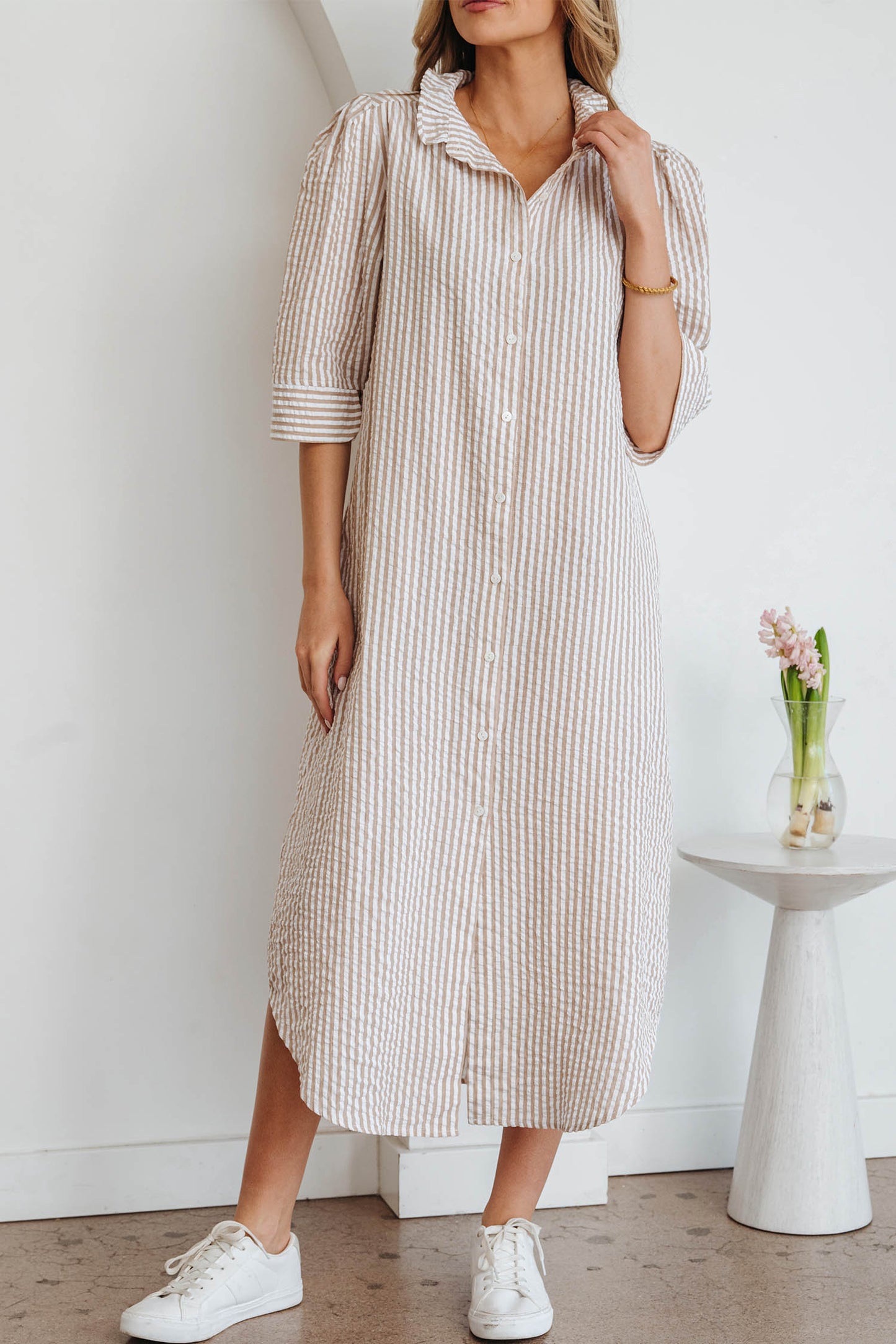 Kheyha Frilled Collar Shirt Maxi Dress