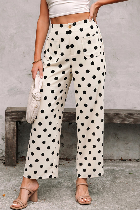 Iman Patch Pocket Polka Dot Straight Pants