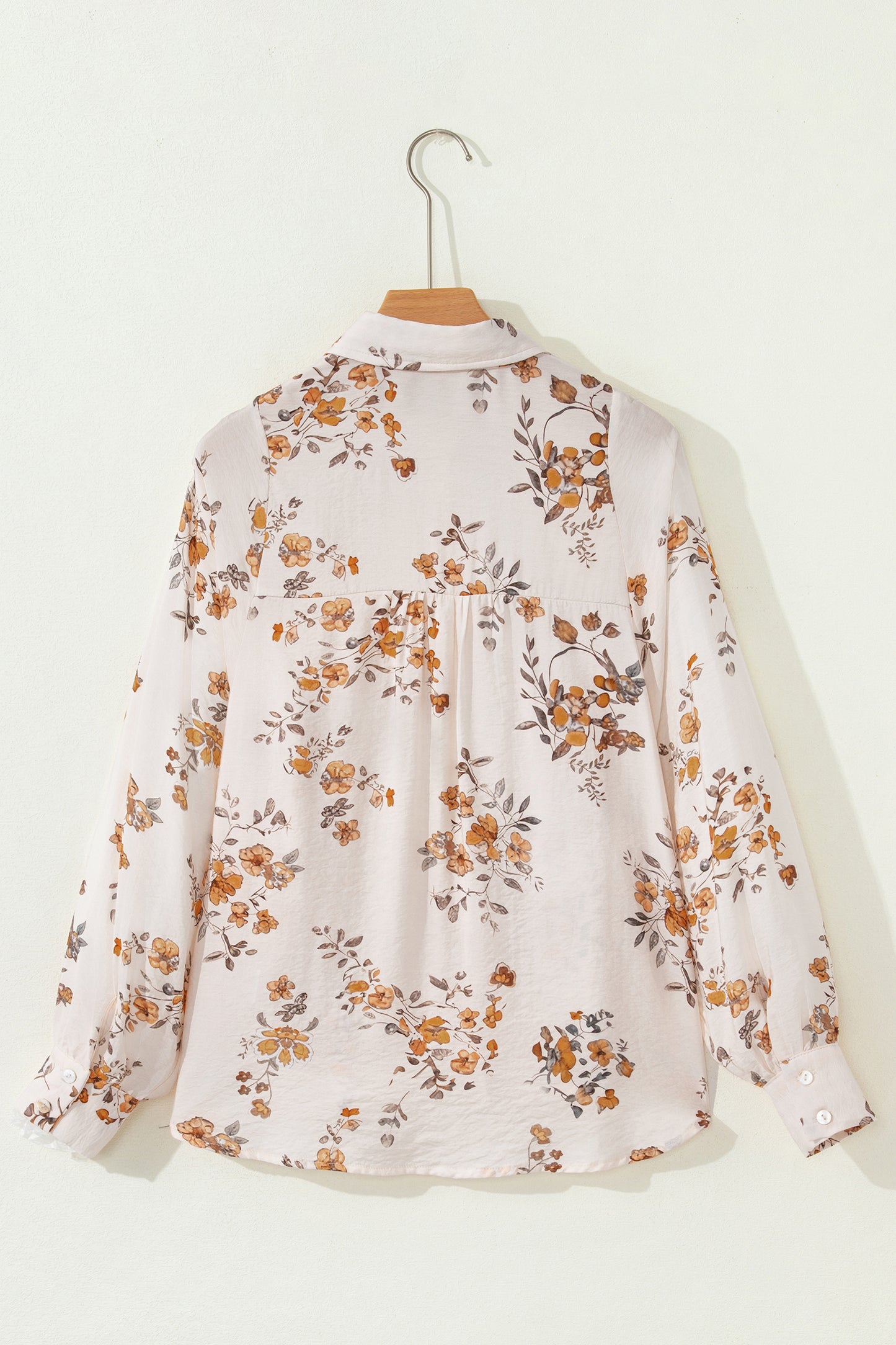 Shameema Floral Printed Silky Button Up Long Sleeve Shirt