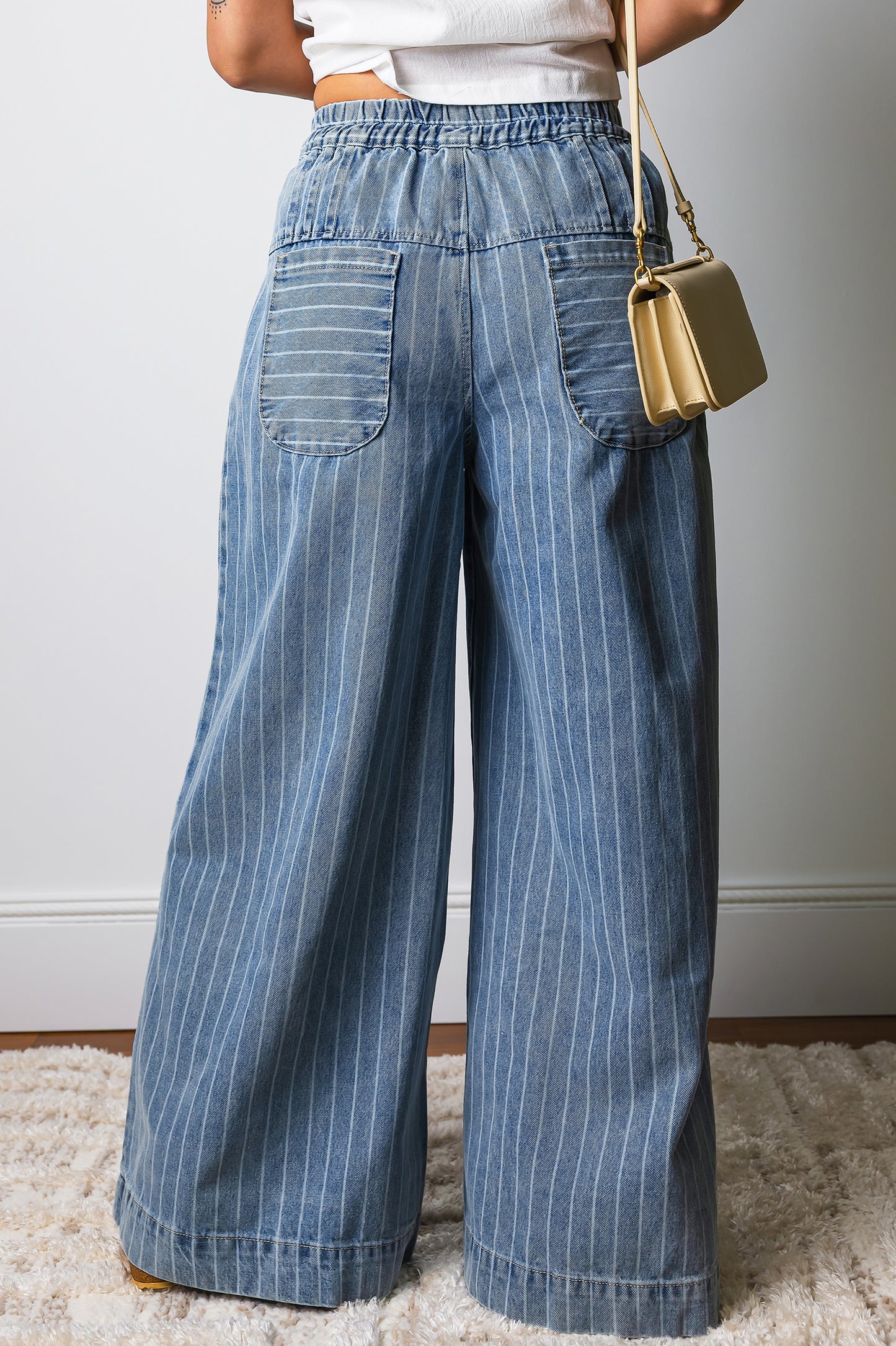 Rahma Flow Stripe Pleated Drawstring Jeans