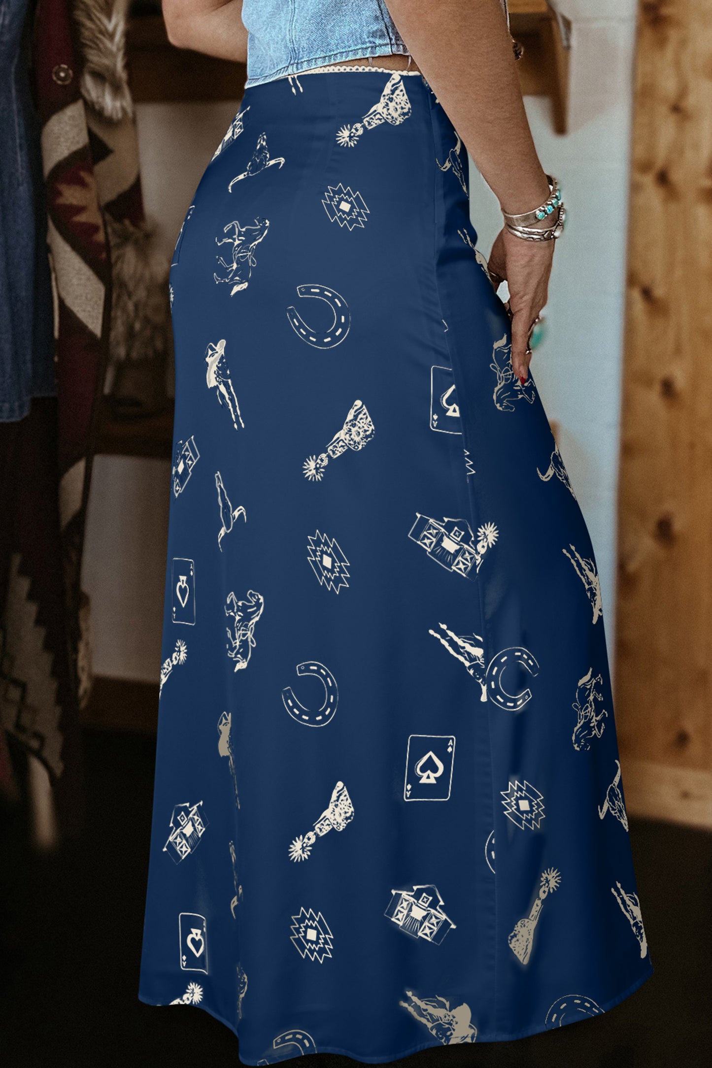 Nazma Print Satin Long Skirt