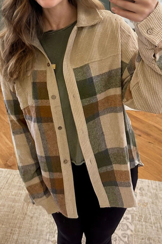 Fatima Retro Plaid Corduroy Patchwork Shacket
