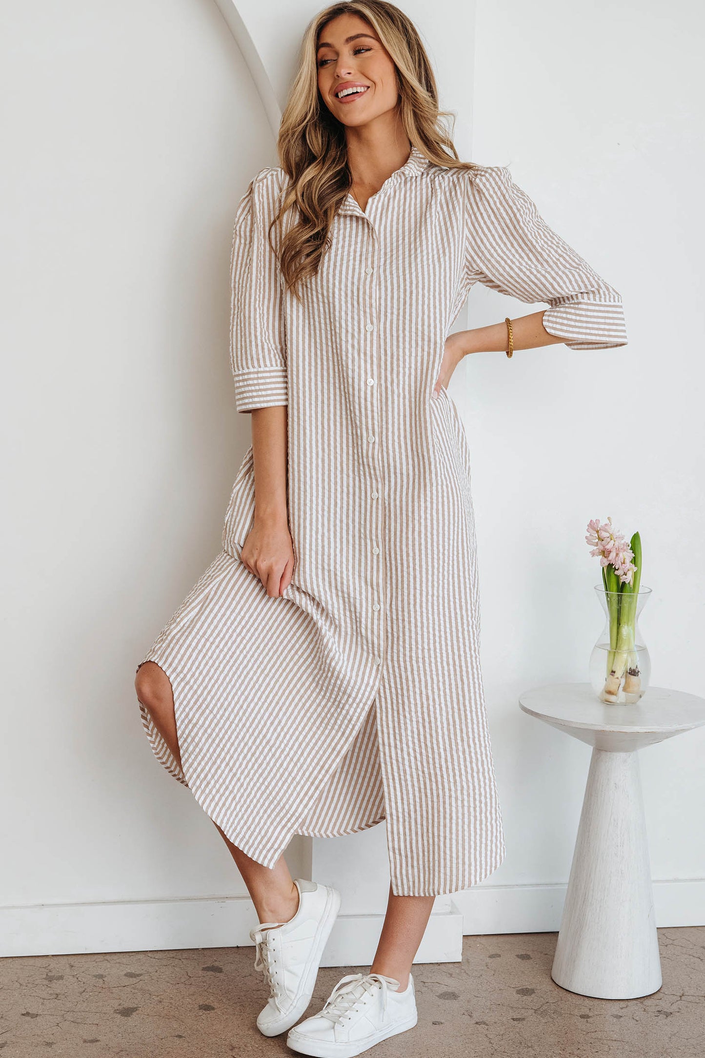 Kheyha Frilled Collar Shirt Maxi Dress