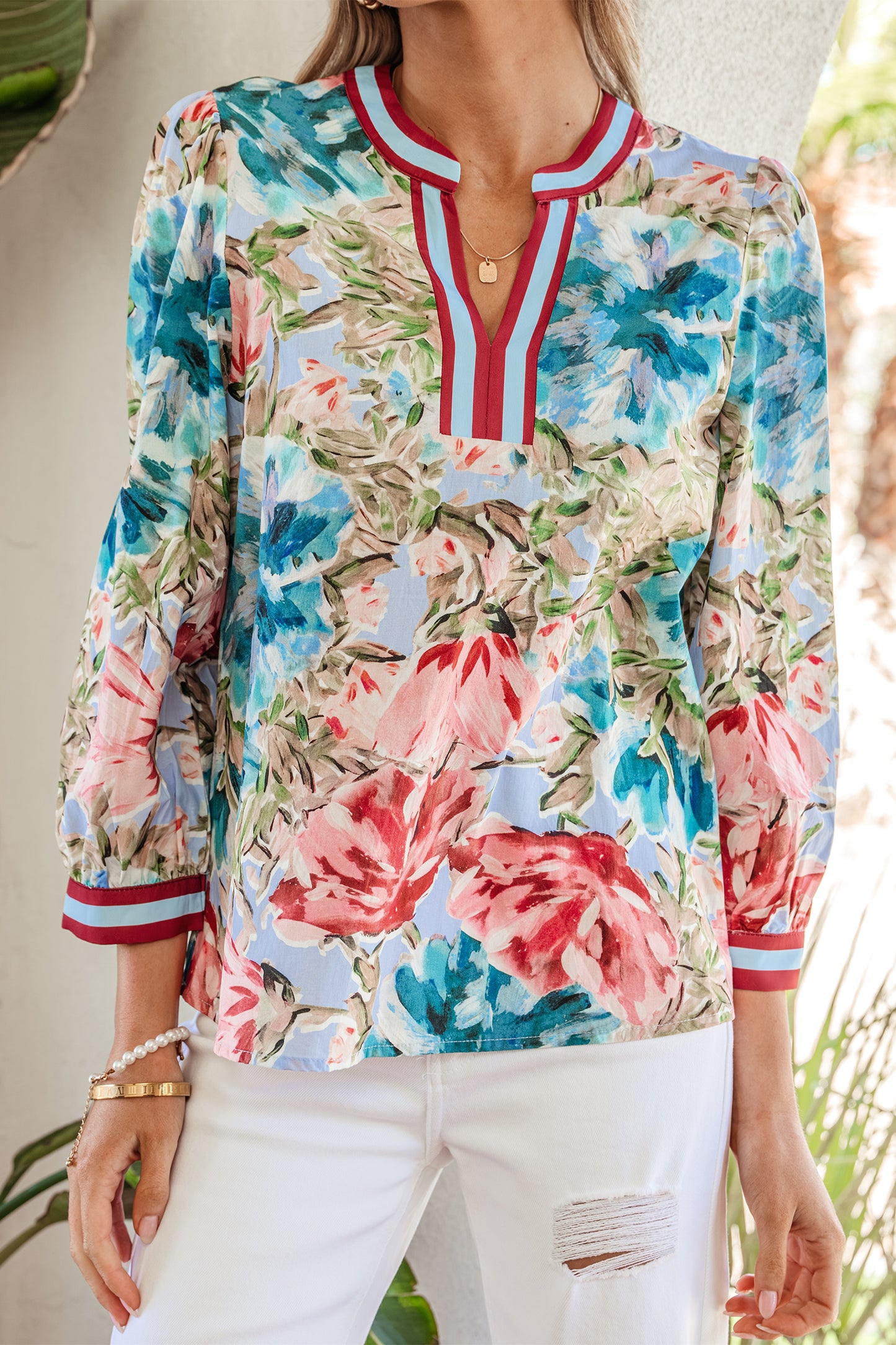 Nazeera Cuffed Bracelet Sleeve Floral Blouse